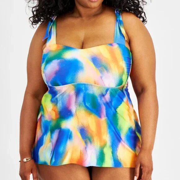 BECCA ETC Plus Size Tankini Water Color Print NWT Sz 1X - Picture 2 of 11